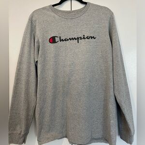 Champion Heather Gray Logo Long Sleeve Tee